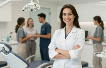 Dental Practice Manager overseeing daily operations in a bright dental office