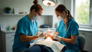 Dental Classes Atlanta students performing hands-on dental procedures in training lab