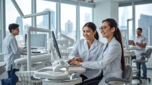 Dental professionals working together in a modern Atlanta dental clinic